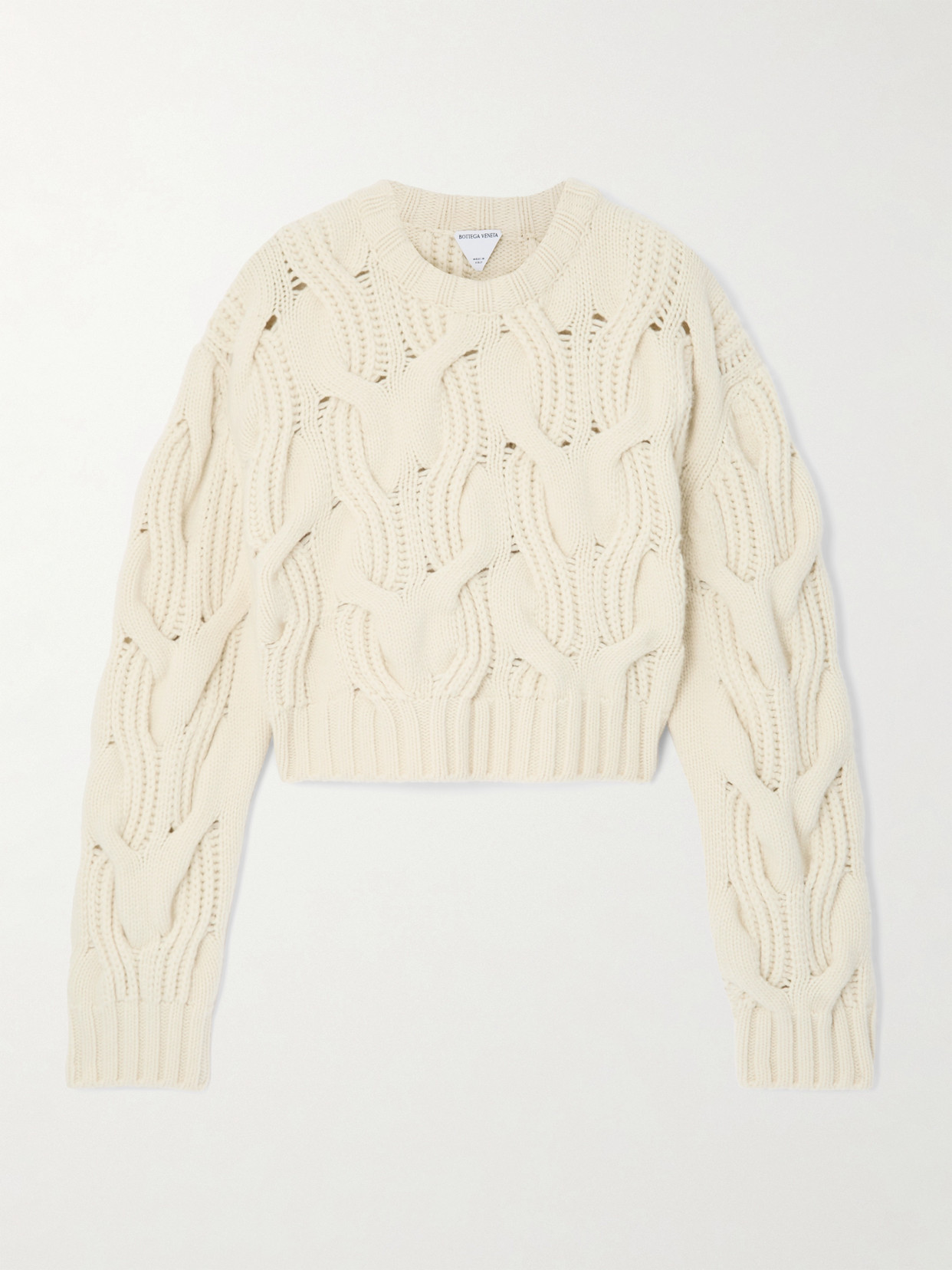 Bottega Veneta Cropped Cable-knit Wool Sweater In White