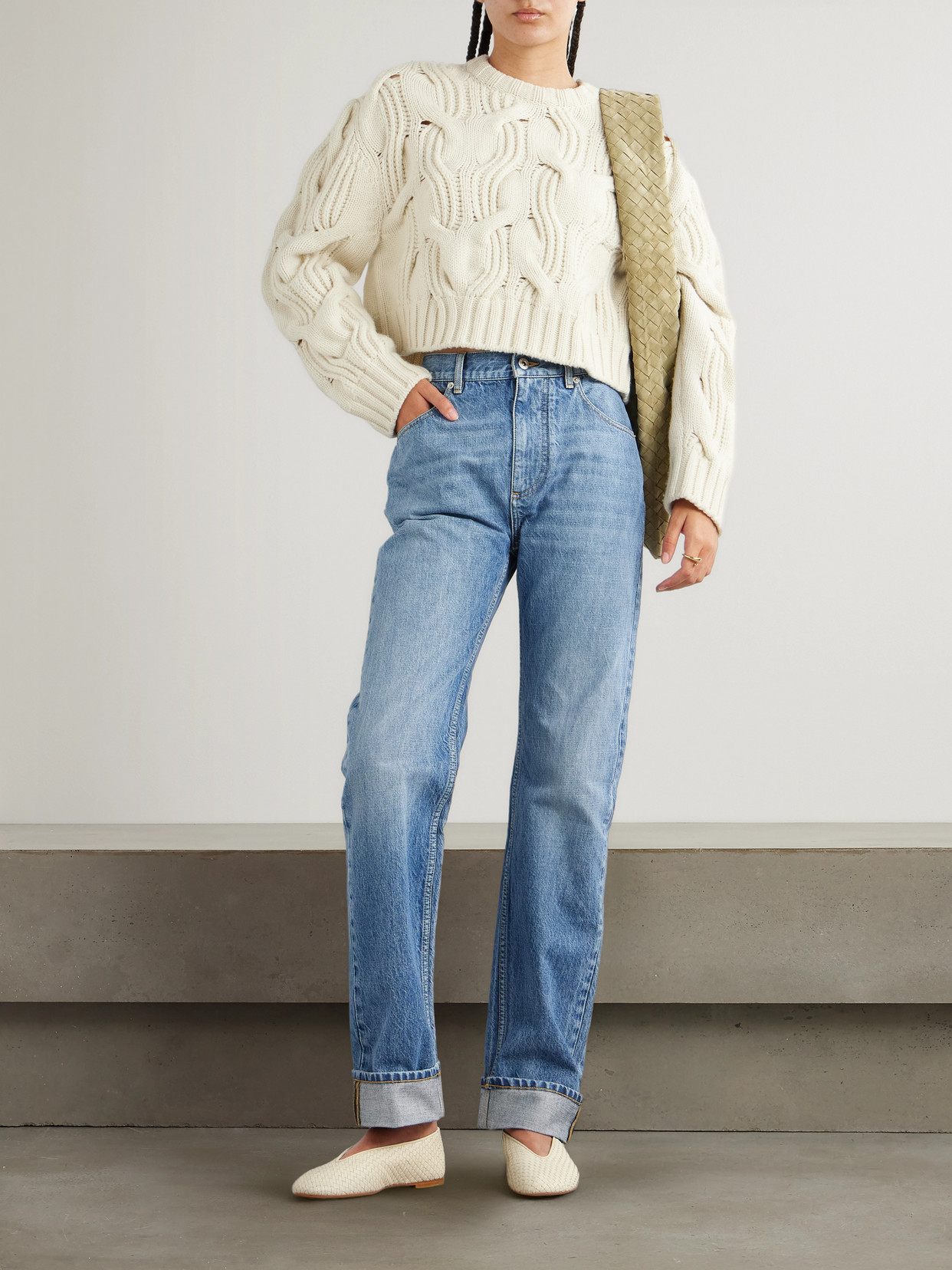 Cropped Cable-Knit Sweater