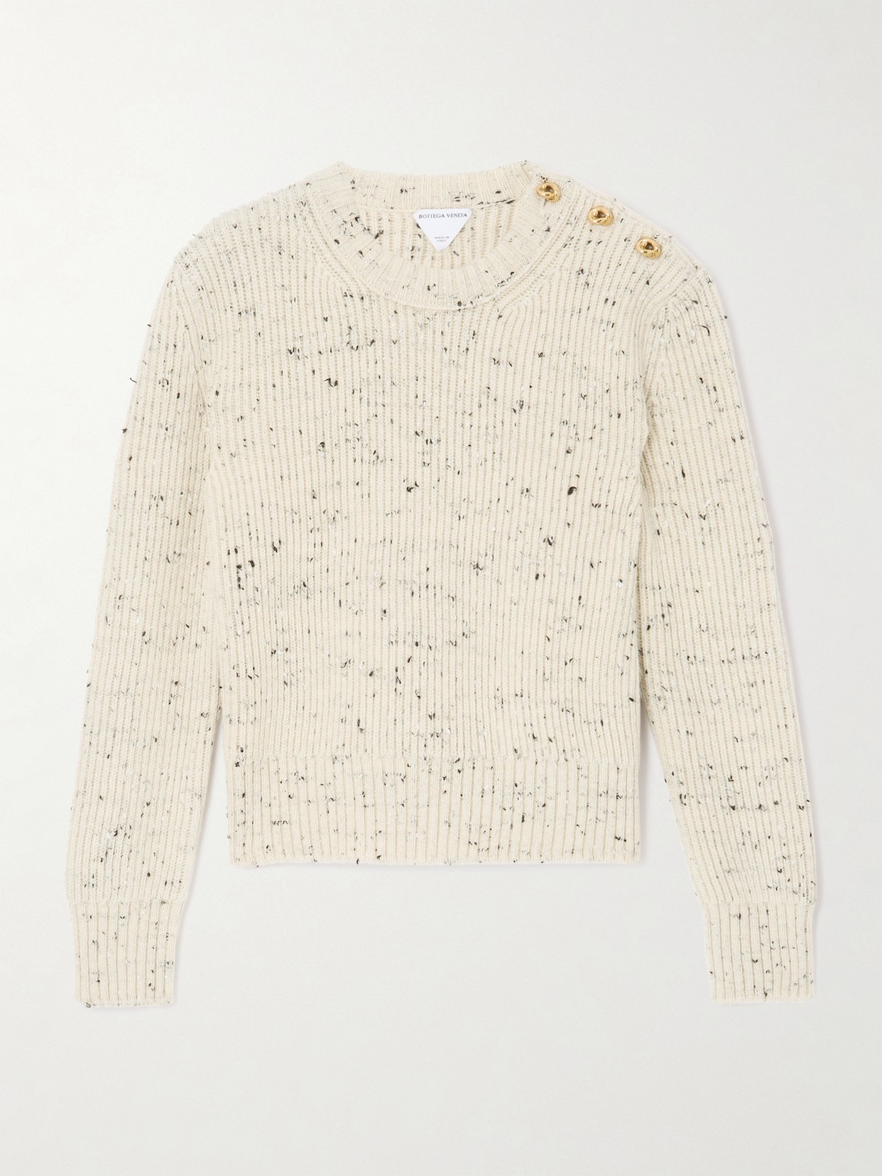 Bottega Veneta Button-detailed Ribbed Wool-blend Sweater In White