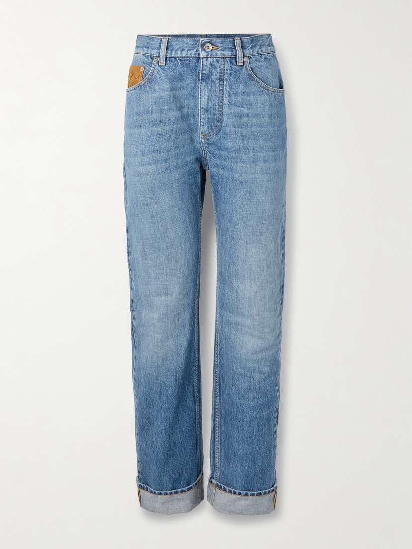 Bottega Veneta Suede-trimmed High-rise Straight-leg Organic Jeans