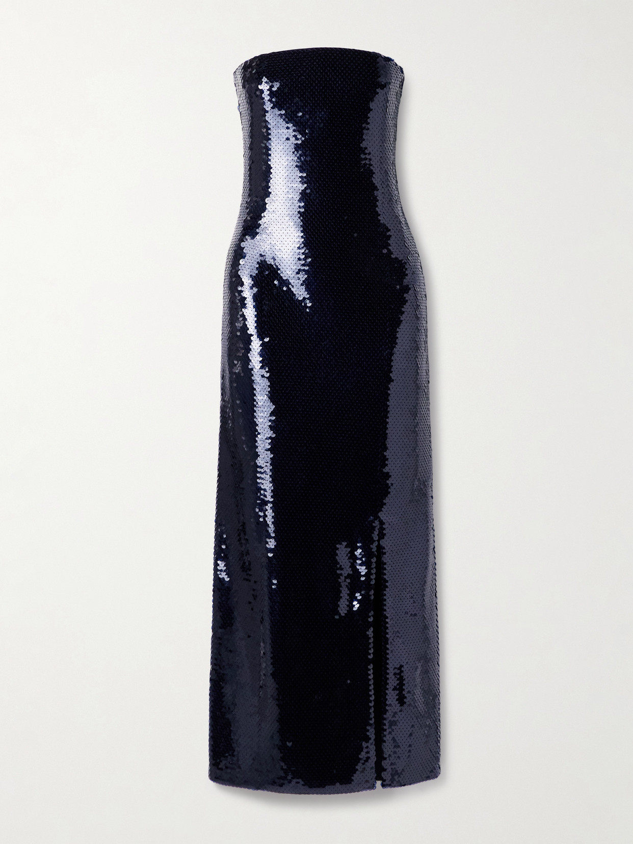 Bottega Veneta Strapless Sequin-embellished Recycled-tulle Maxi Dress In Blue
