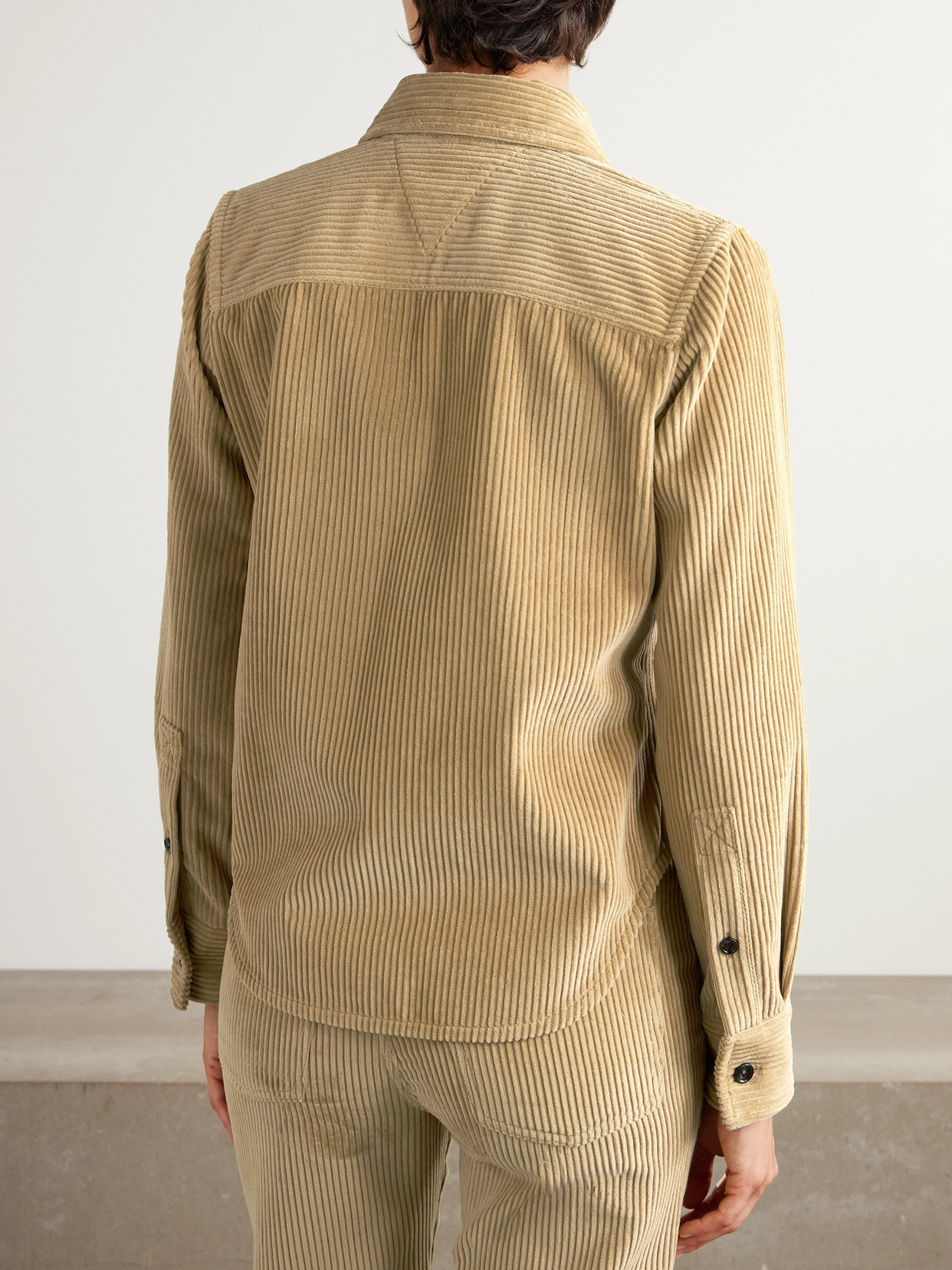 Leather-Trimmed Cotton-Corduroy Shirt