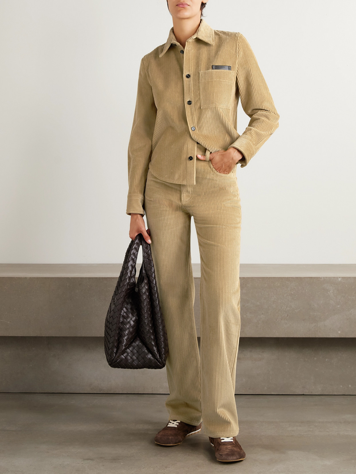 Leather-Trimmed Cotton-Corduroy Shirt