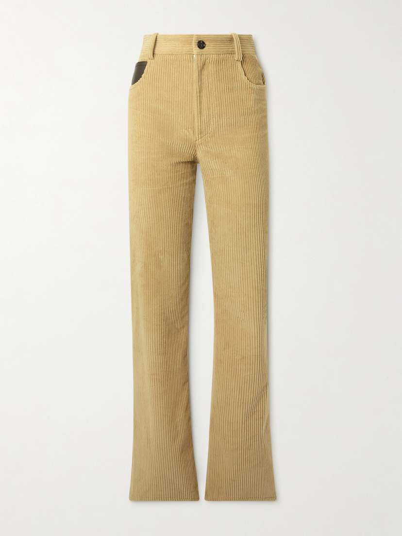 Bottega Veneta Leather-trimmed Cotton-corduroy Straight-leg Pants