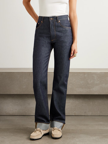 Bottega Veneta Intrecciato suede-trimmed high-rise straight-leg jeans