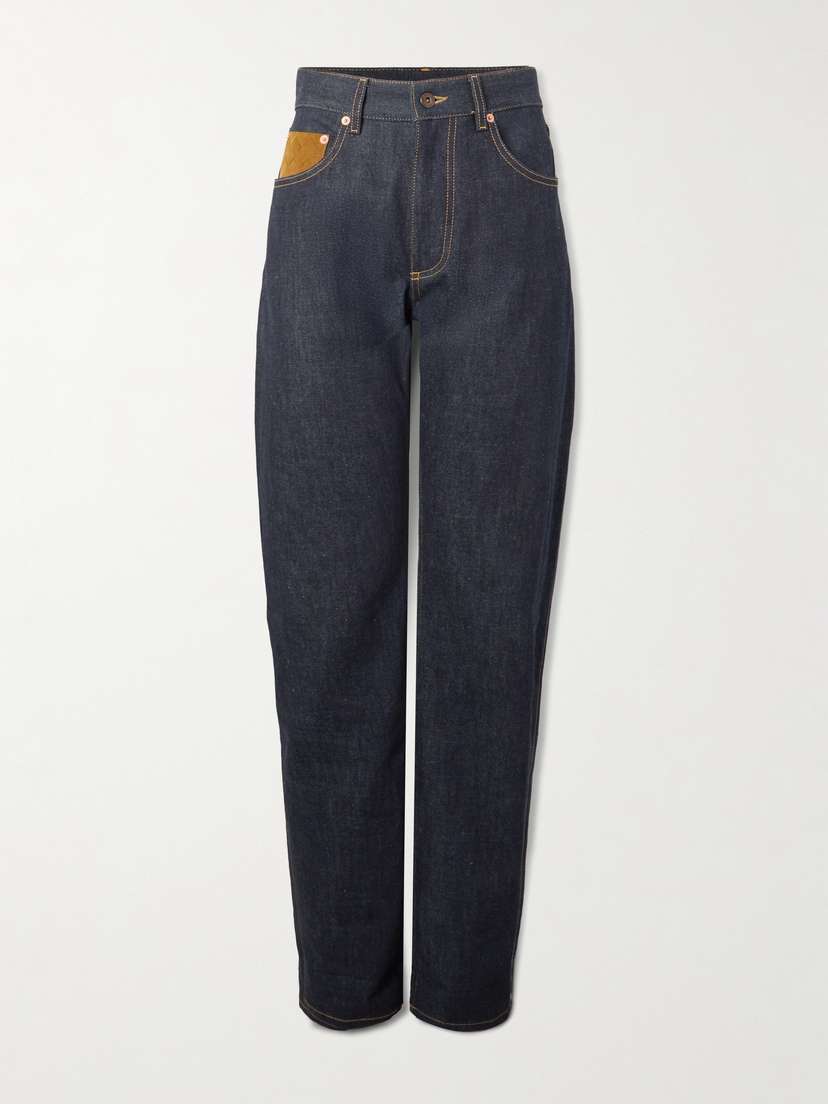 Bottega Veneta Intrecciato Suede-trimmed High-rise Straight-leg Jeans