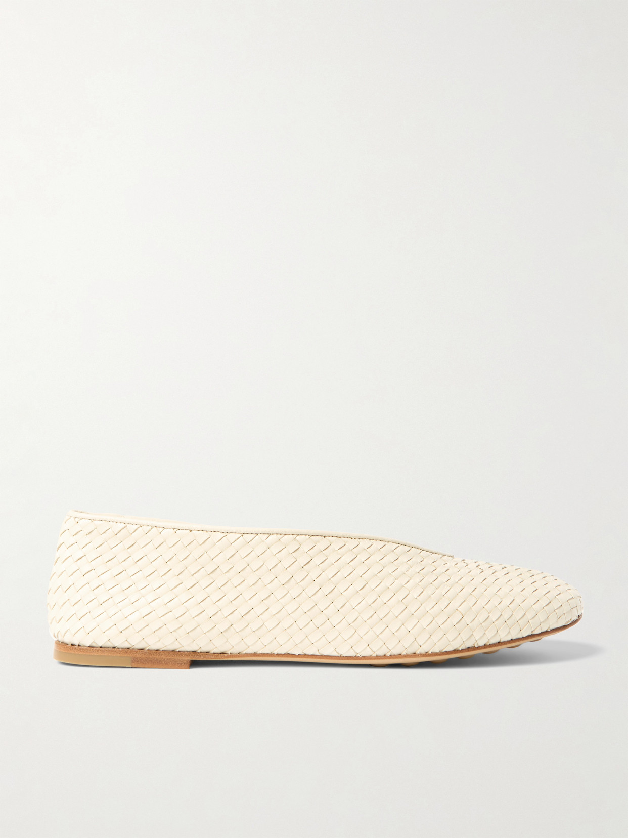 Bottega Veneta Intrecciato Leather Ballet Flats In White