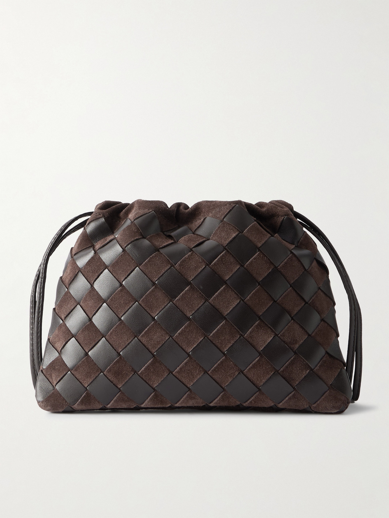 Bottega Veneta Intrecciato Leather And Suede Pouch In Brown