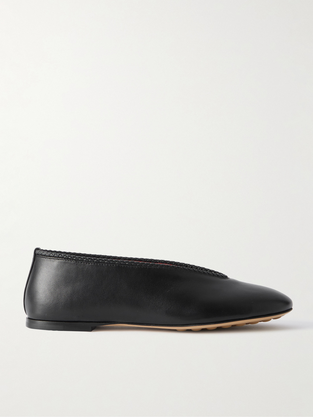 Bottega Veneta Rosa Intrecciato-trimmed Leather Ballet Flats In Black