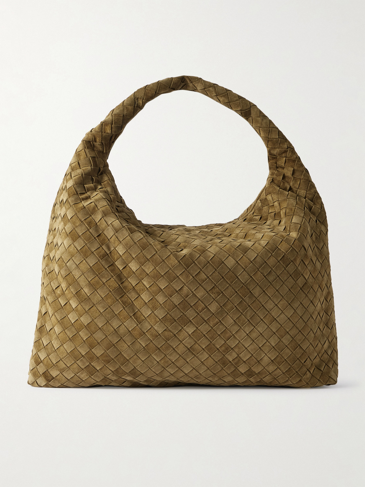 Bottega Veneta Hop Large Intrecciato Suede Shoulder Bag In Green