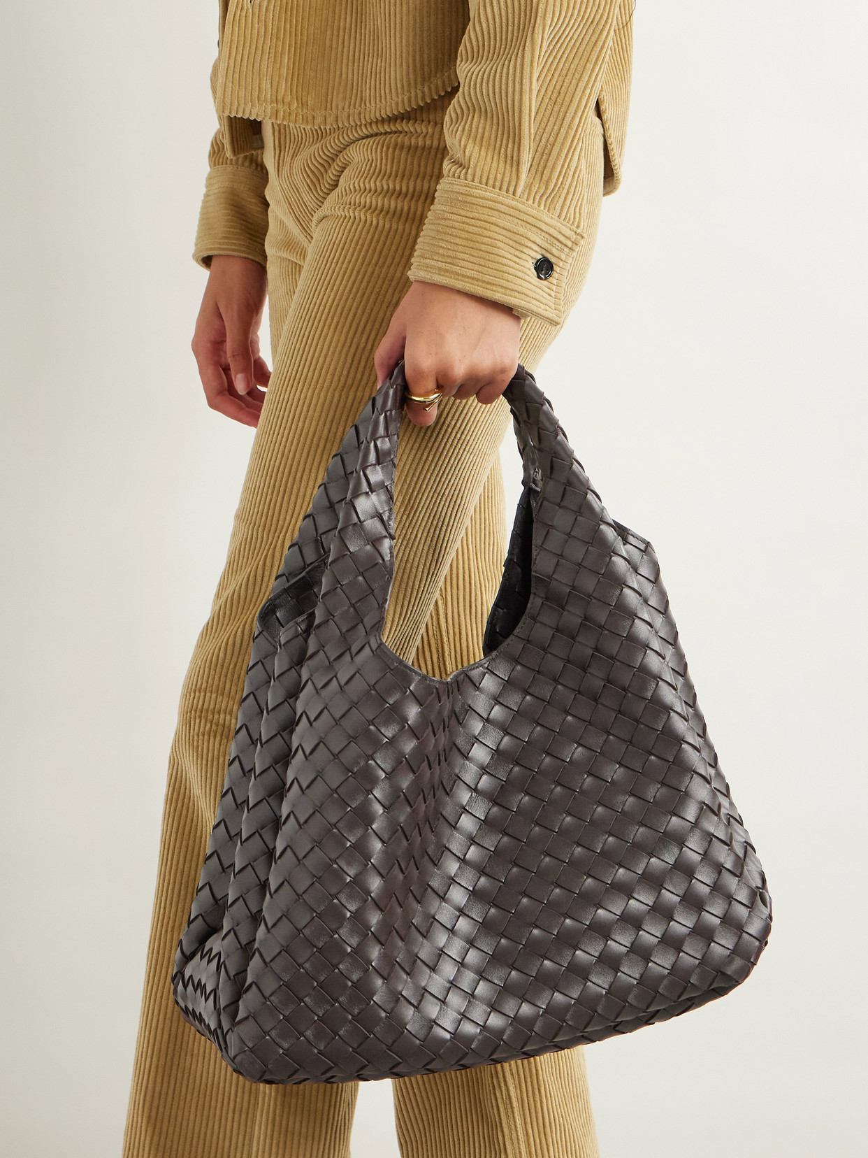 Bottega Veneta Campana Large Intrecciato Leather Shoulder Bag In Brown