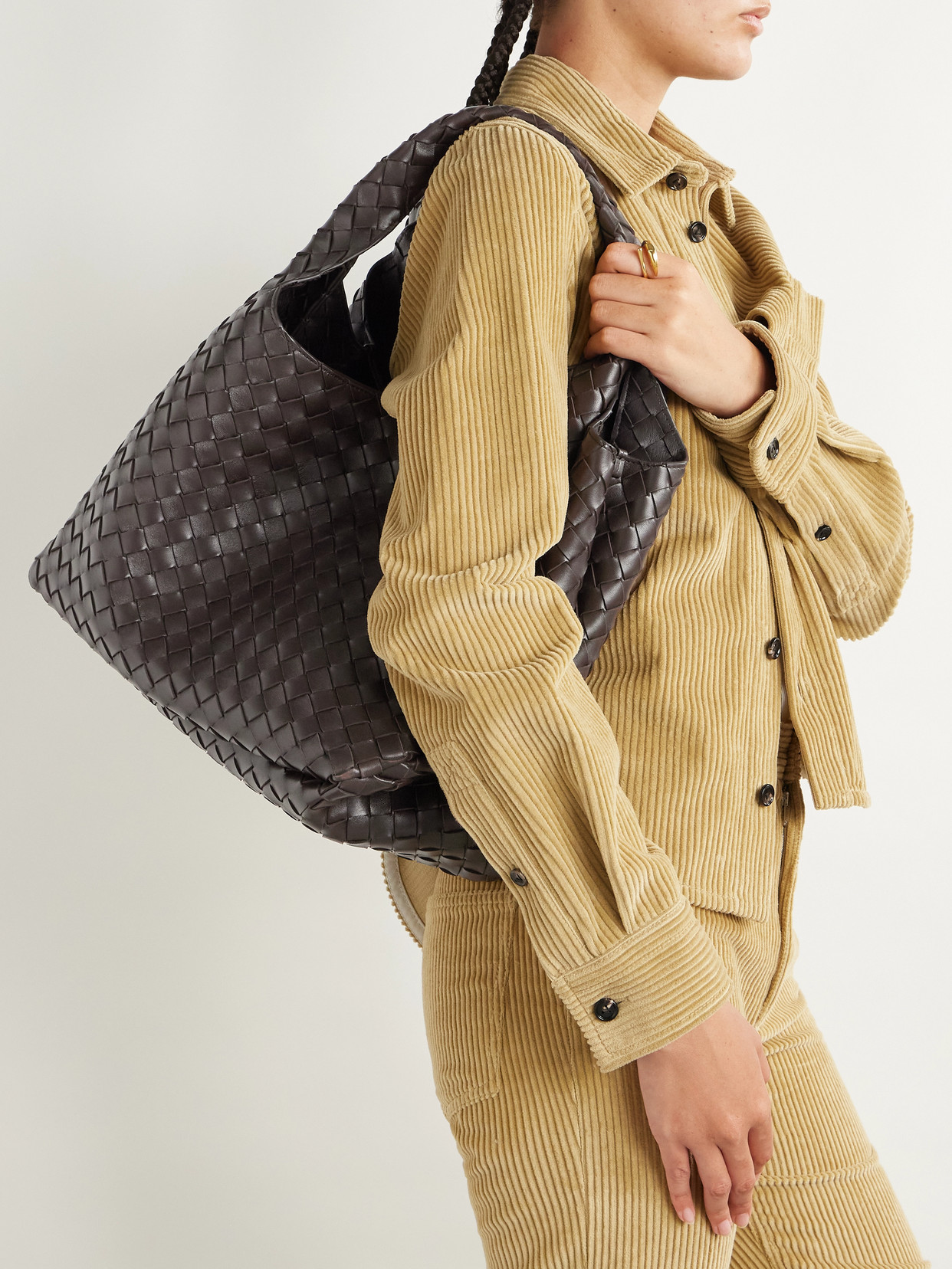 Bottega Veneta Campana Large Intrecciato Leather Shoulder Bag In Brown