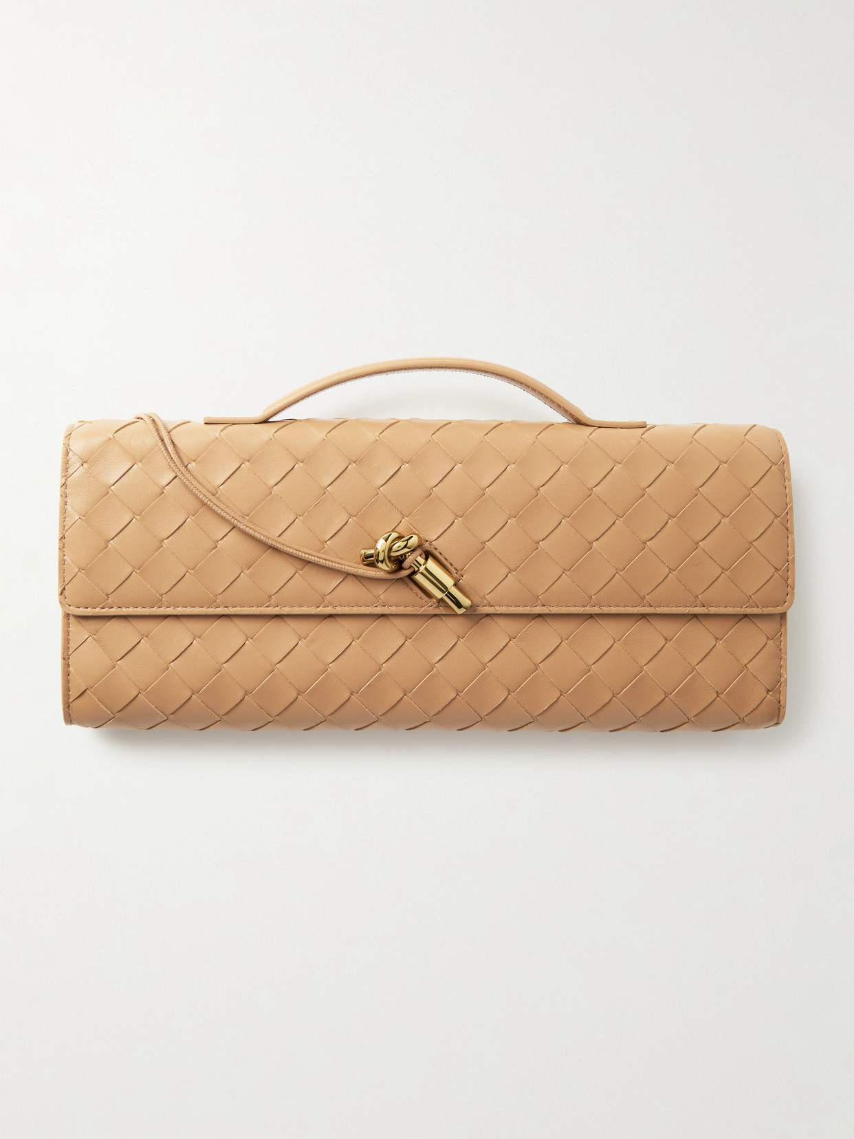 Bottega Veneta Andiamo Intrecciato Leather Clutch In Brown