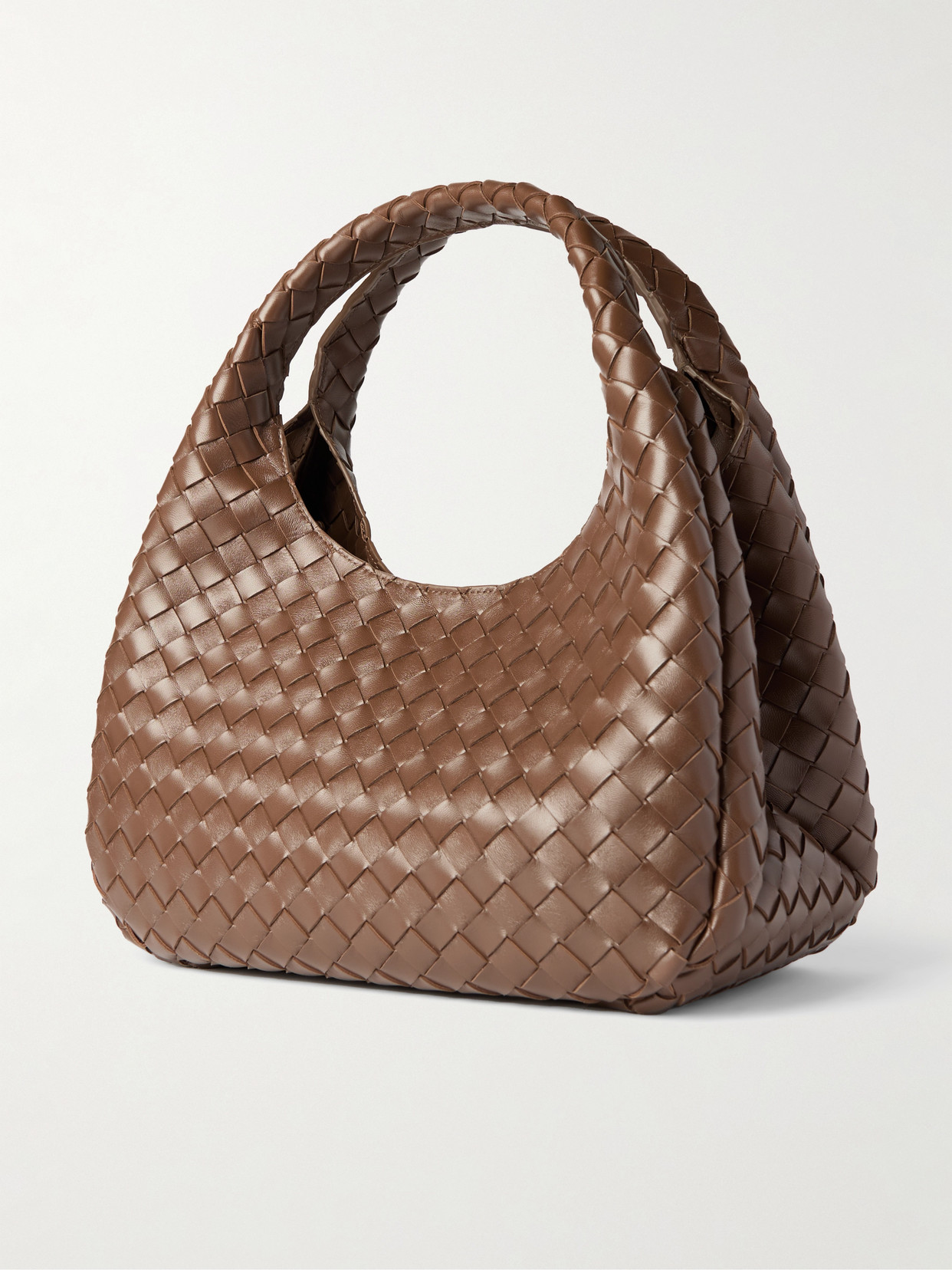 Bottega Veneta Campana Intrecciato Leather Shoulder Bag In Brown
