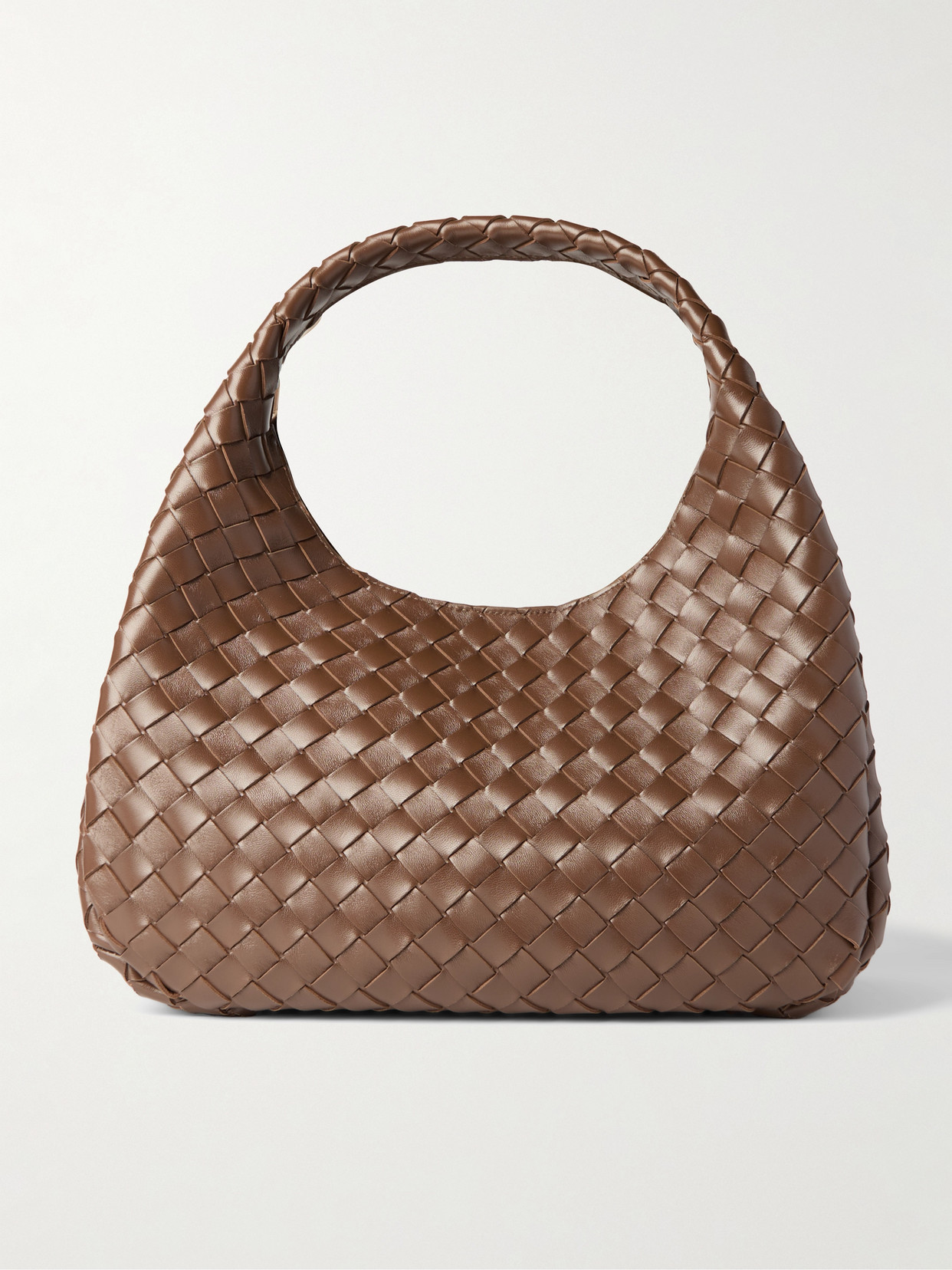 Bottega Veneta Campana Intrecciato Leather Shoulder Bag In Brown