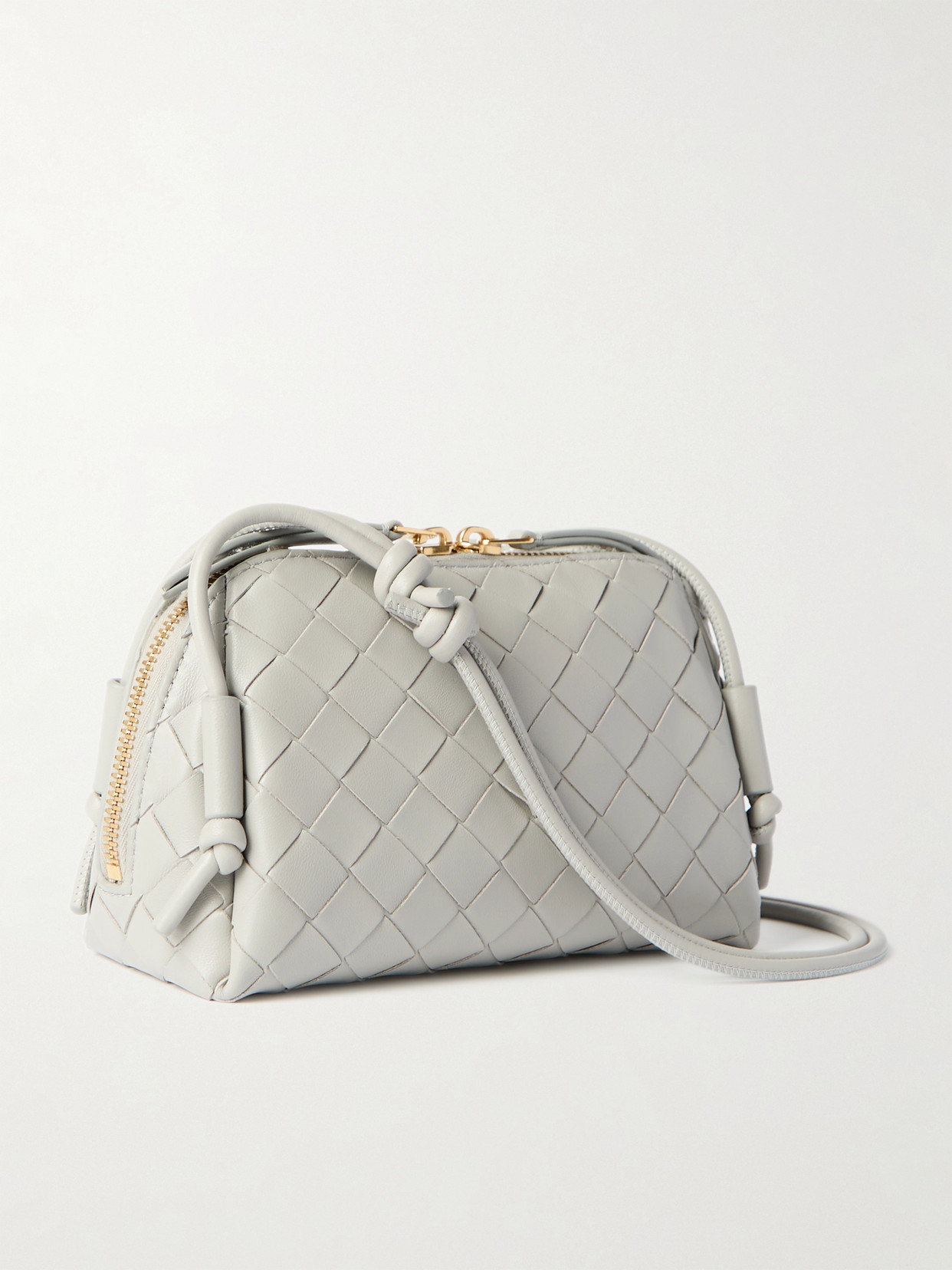 Bottega Veneta Concert Pouch Intrecciato Leather Shoulder Bag In Gray