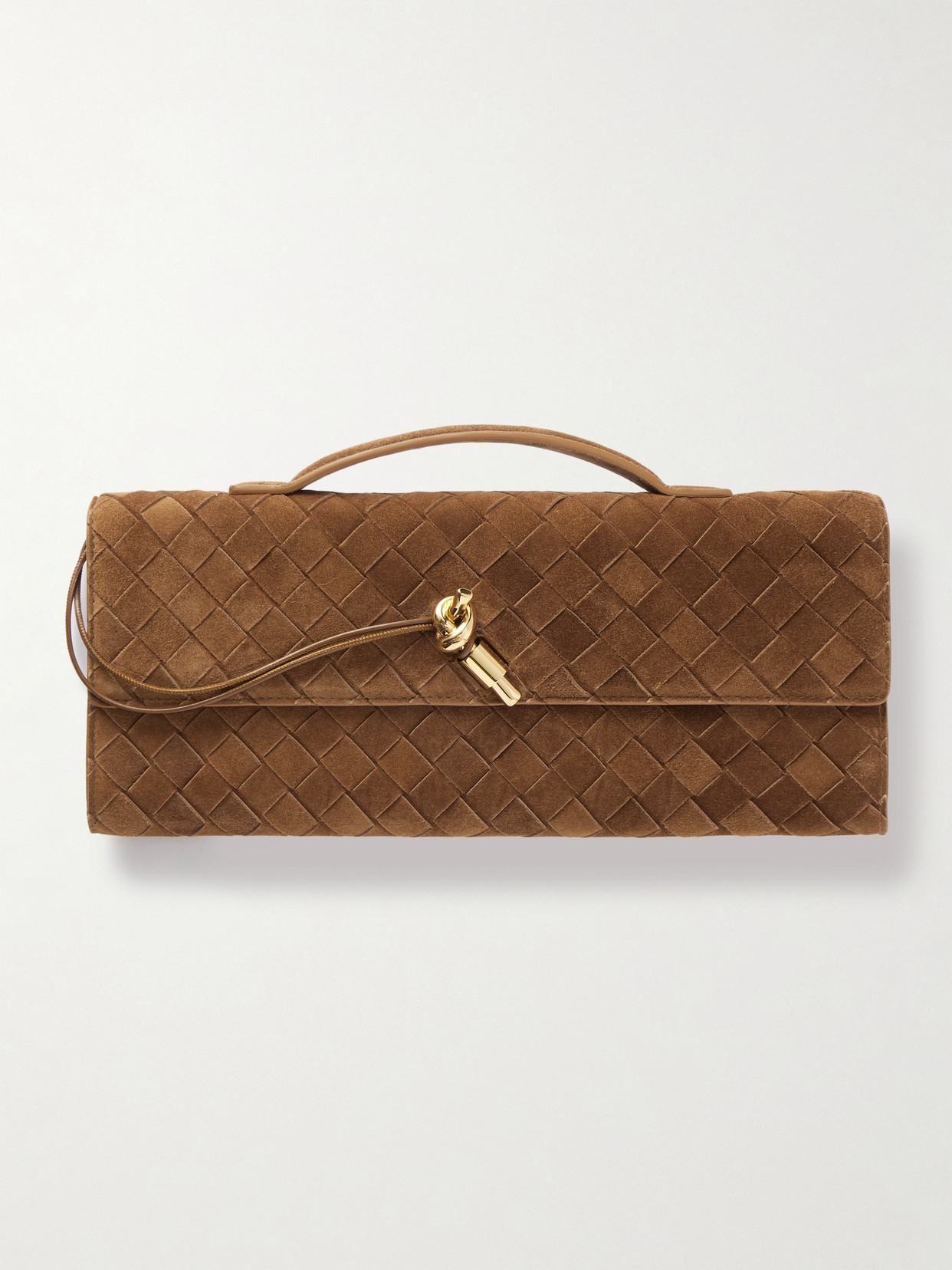 Bottega Veneta Intrecciato Suede Clutch In Brown