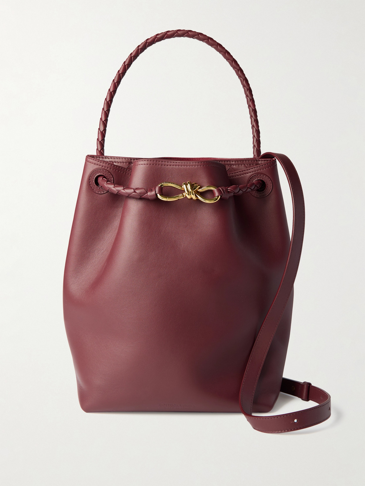Bottega Veneta Andiamo Medium Leather Bucket Bag In Red