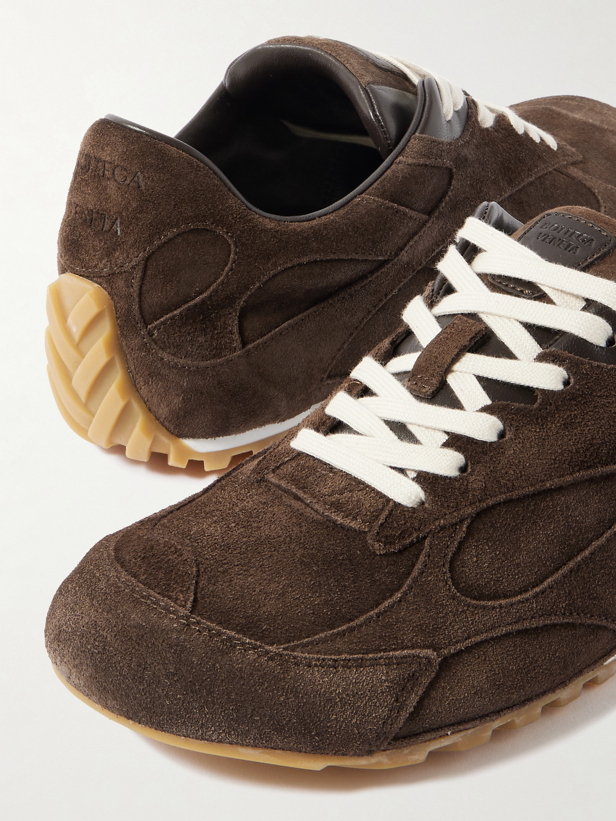 Bottega Veneta Orbit Flash Leather-trimmed Suede Sneakers In Brown