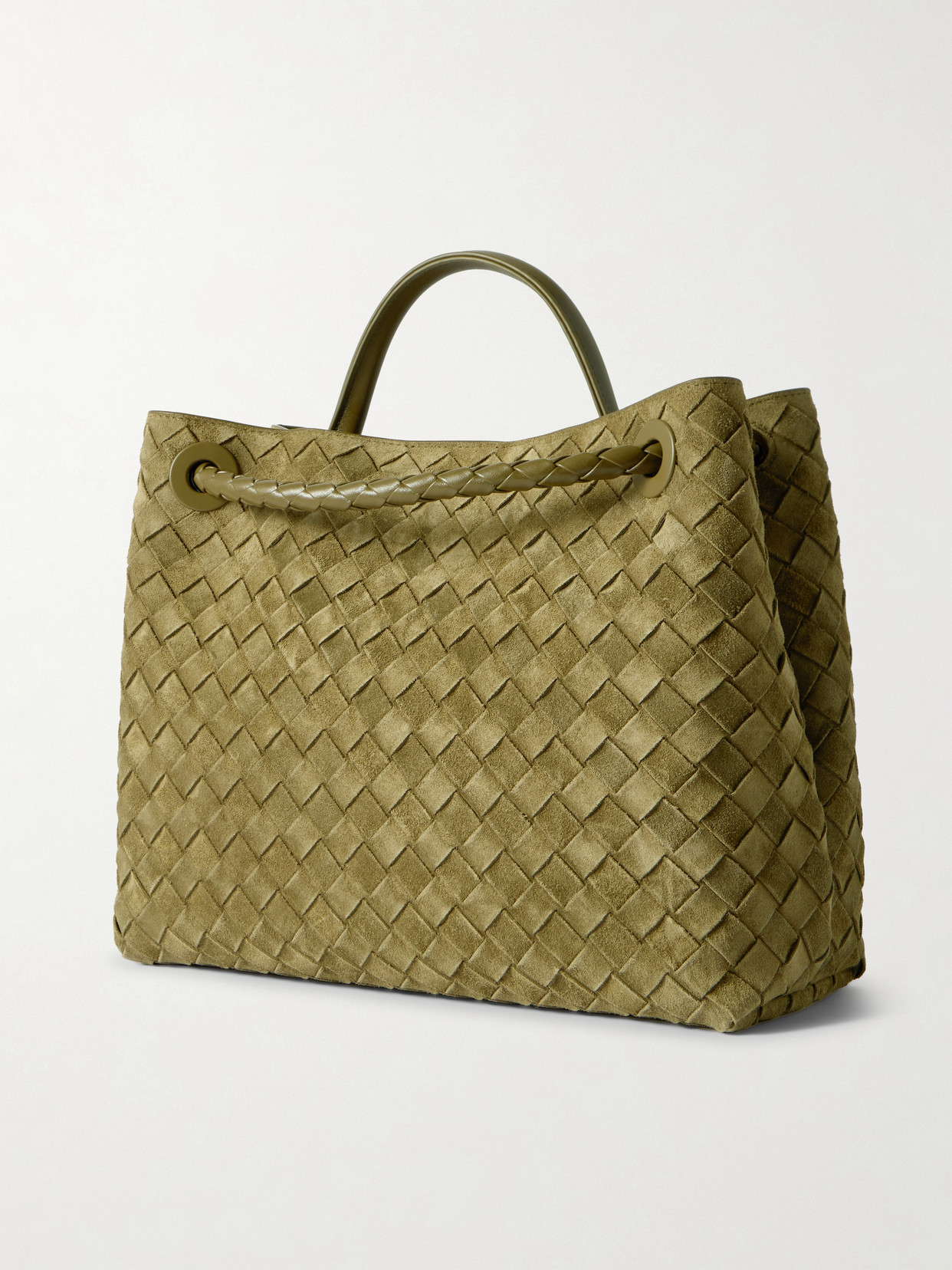 Andiamo Medium Leather-Trimmed Intrecciato Suede Tote