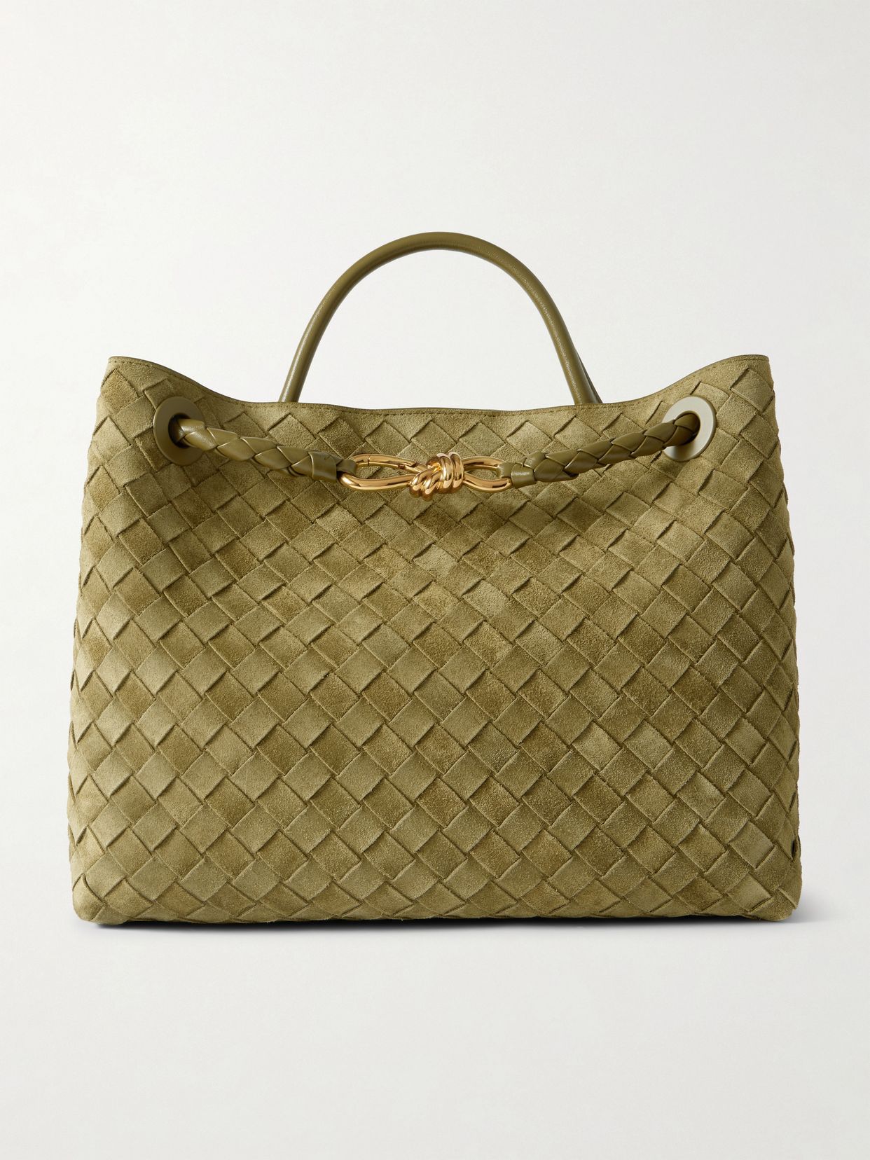 Andiamo medium leather-trimmed Intrecciato suede tote