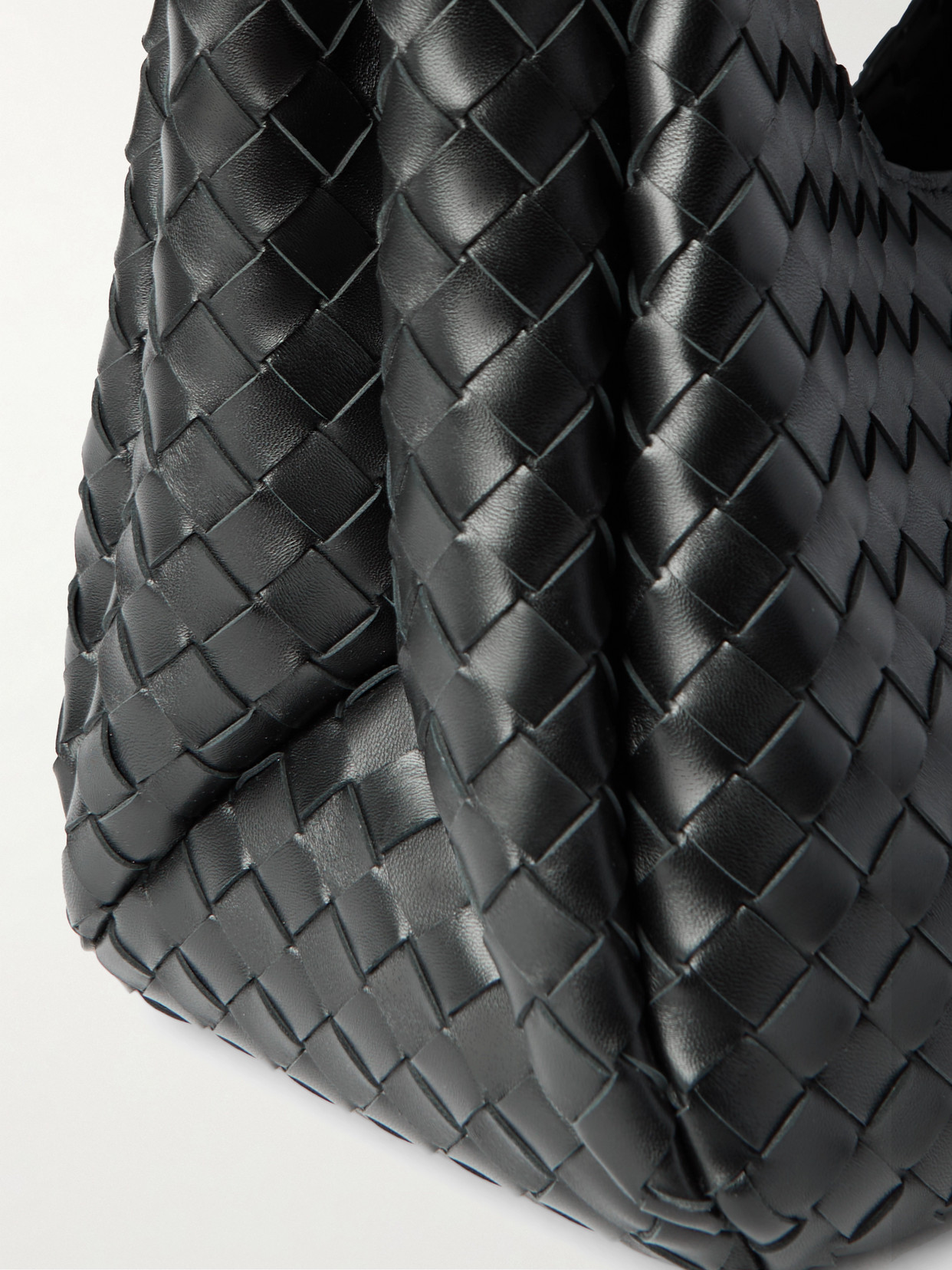 Bottega Veneta Campana Intrecciato Leather Shoulder Bag In Black