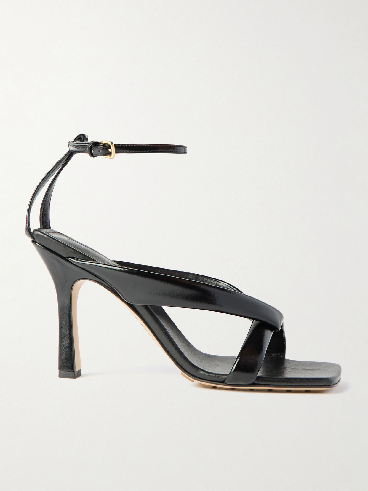 Bottega Veneta Riva Padded Glossed-leather Sandals In Black