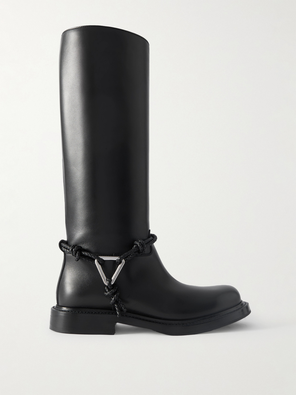Bottega Veneta James Intrecciato-trimmed Leather Knee Boots In Black
