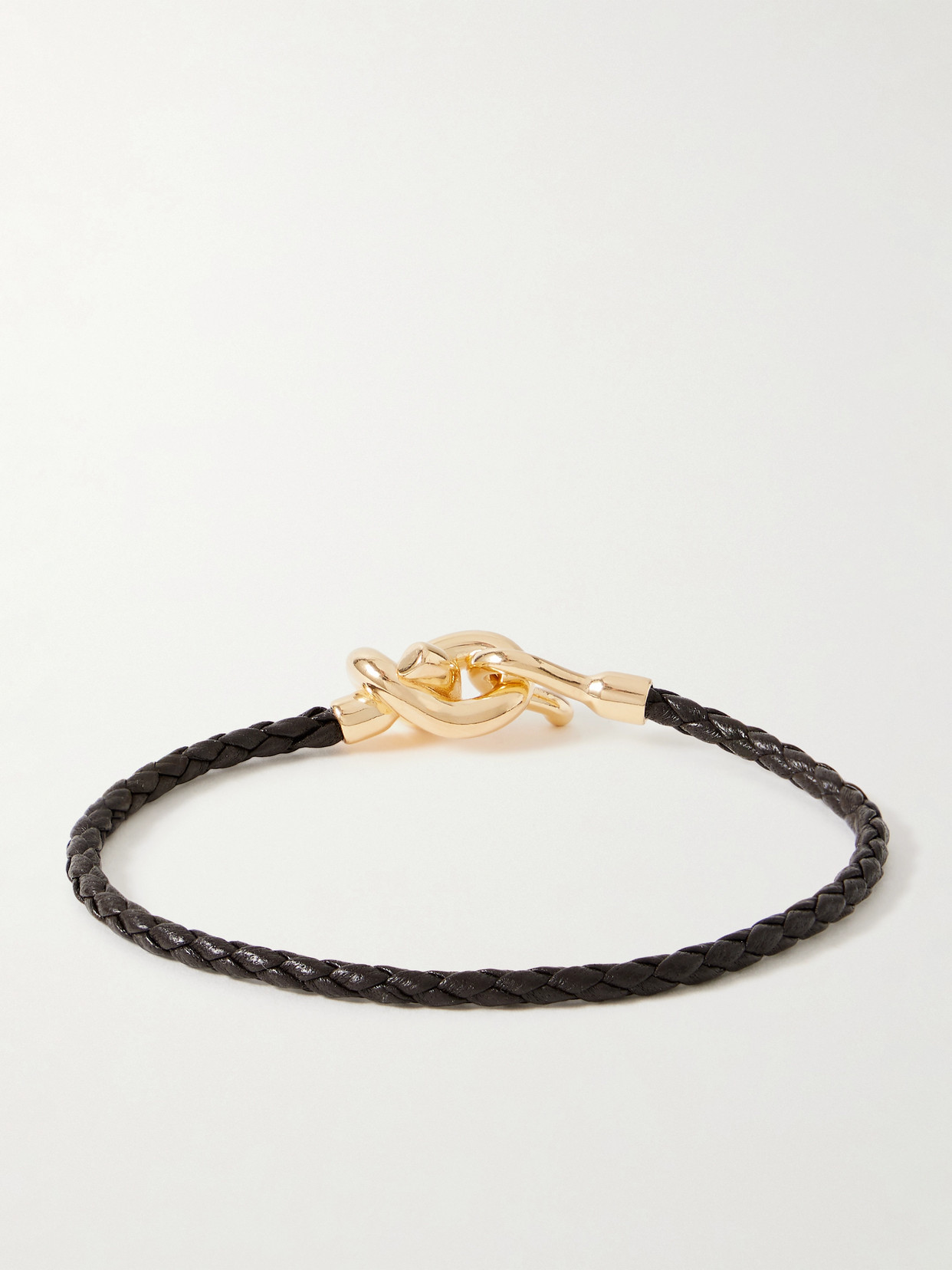 Bottega Veneta Knot Gold-plated And Intrecciato Leather Bracelet In Black