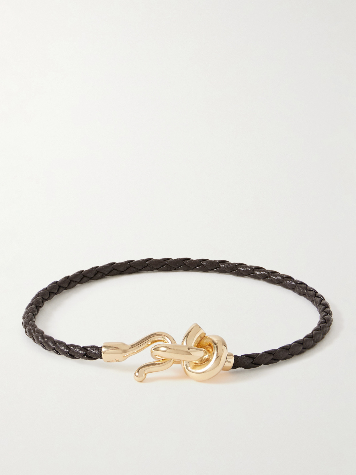 Bottega Veneta Knot Gold-plated And Intrecciato Leather Bracelet In Black