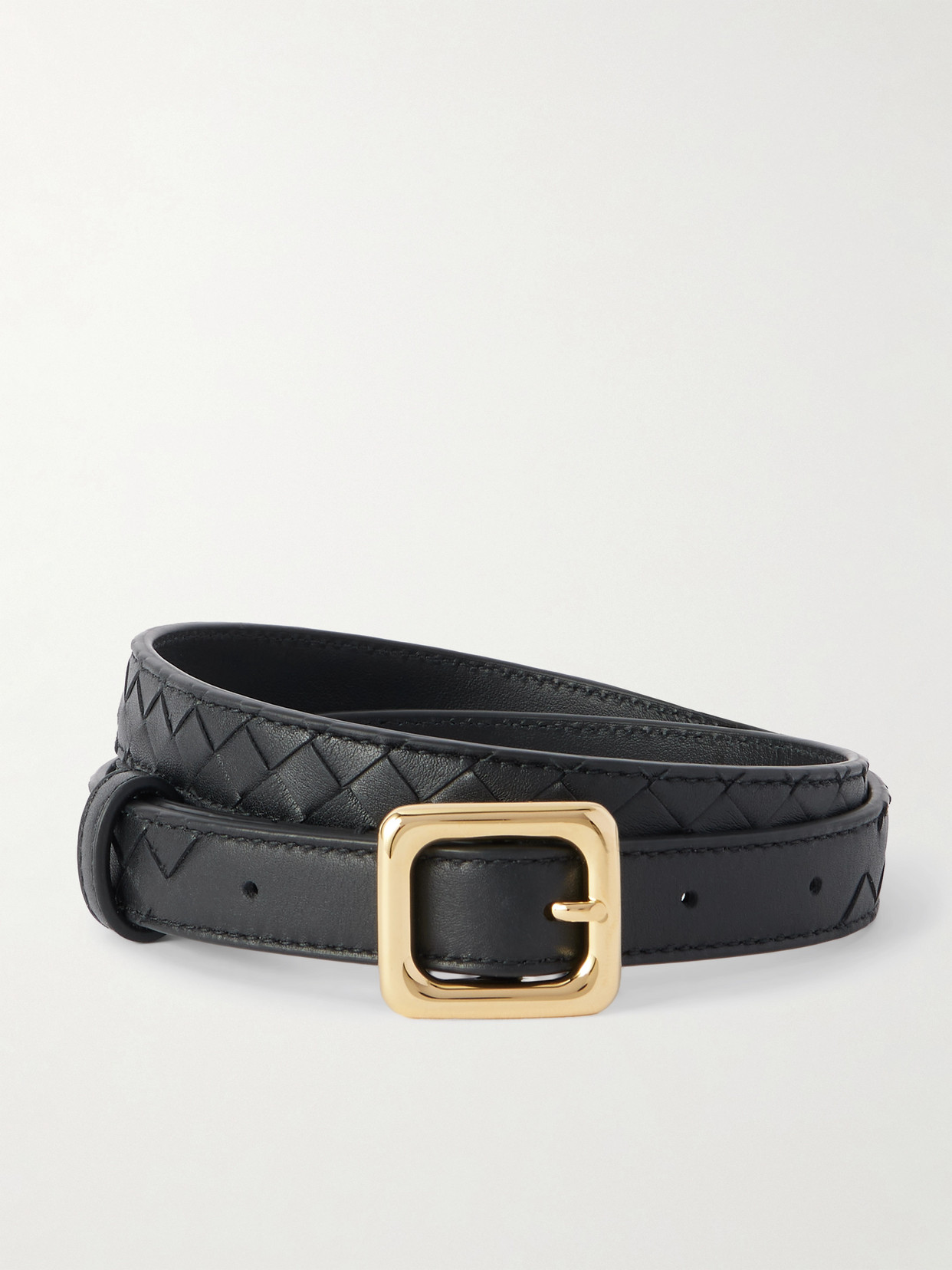 Bottega Veneta Intrecciato Leather Belt In Black