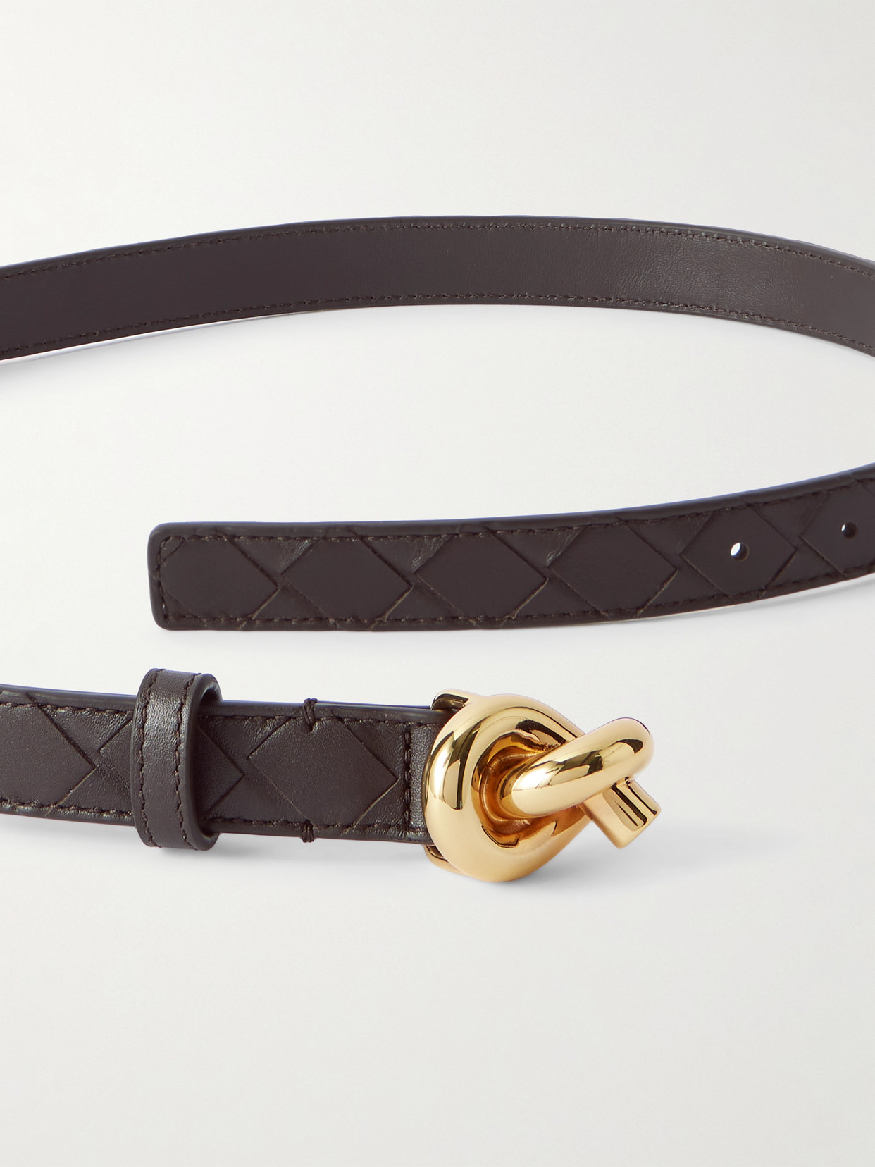 Bottega Veneta Knot Intrecciato Leather Belt In Brown