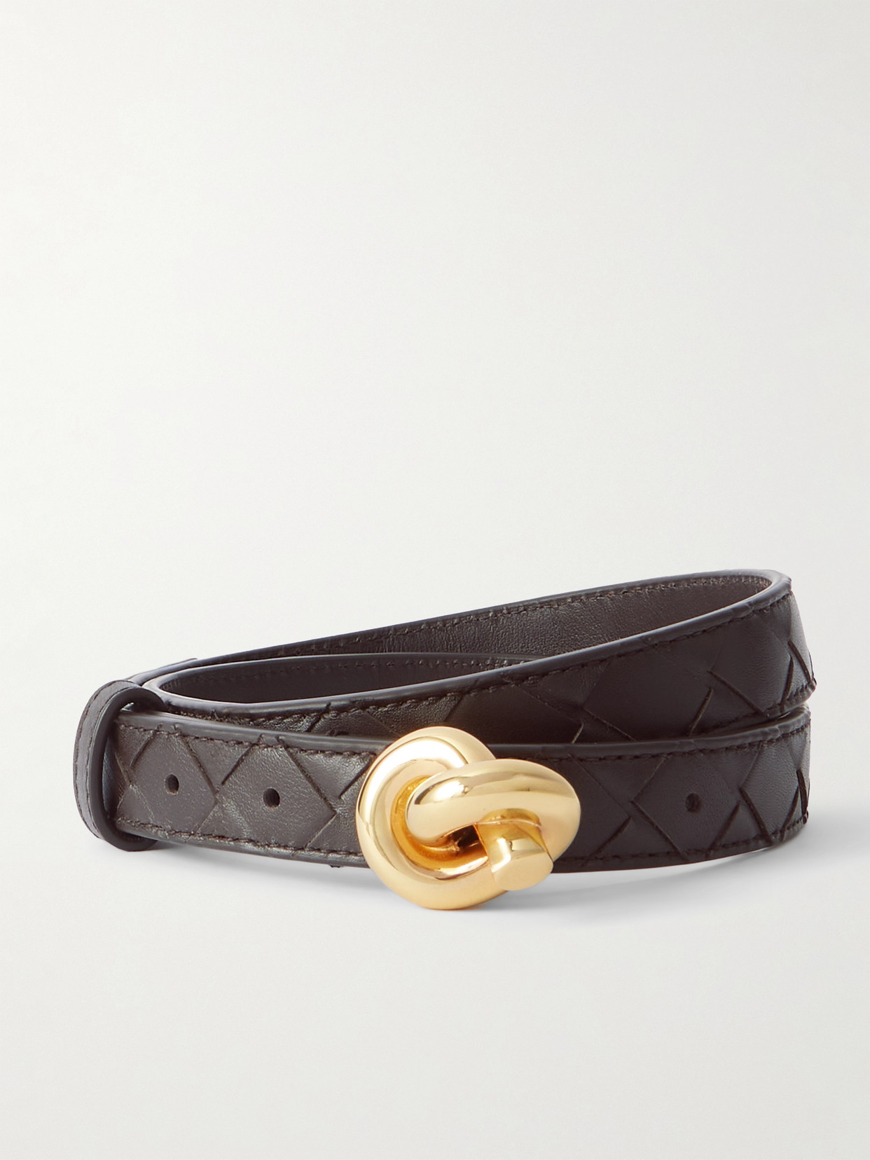 Bottega Veneta Knot Intrecciato Leather Belt In Brown