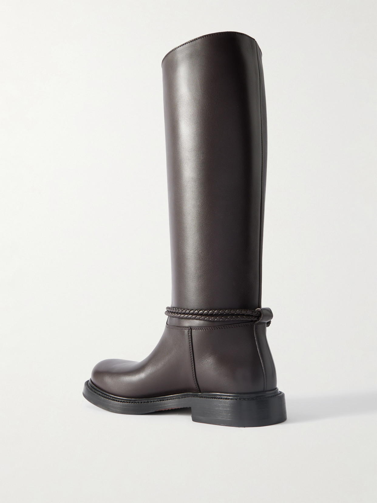 Bottega Veneta James Intrecciato-trimmed Leather Knee Boots In Brown