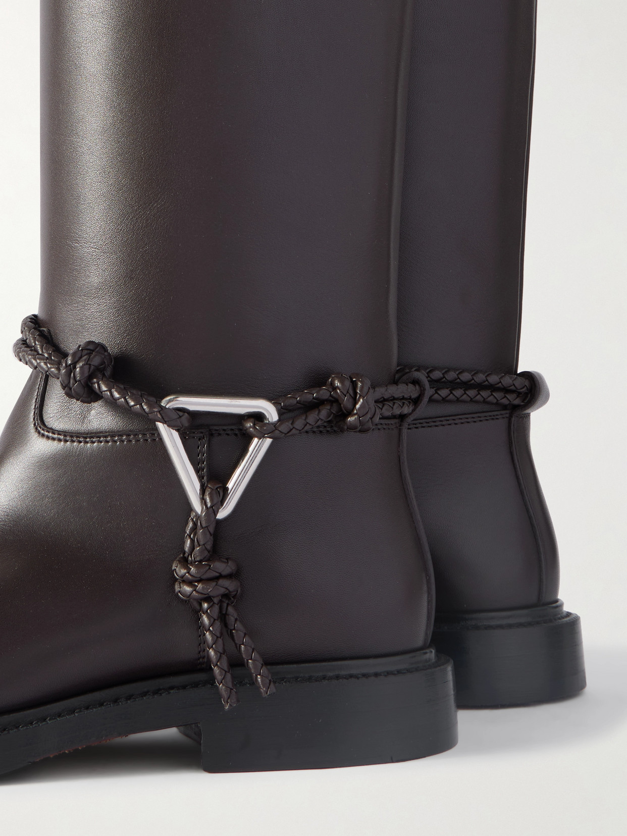 Bottega Veneta James Intrecciato-trimmed Leather Knee Boots In Brown