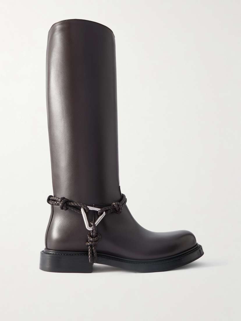 Bottega Veneta James Intrecciato-trimmed Leather Knee Boots