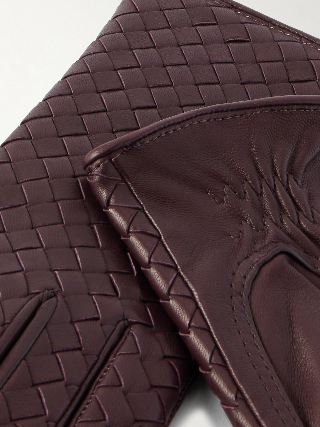 Bottega Veneta Intrecciato Leather Gloves In Burgundy