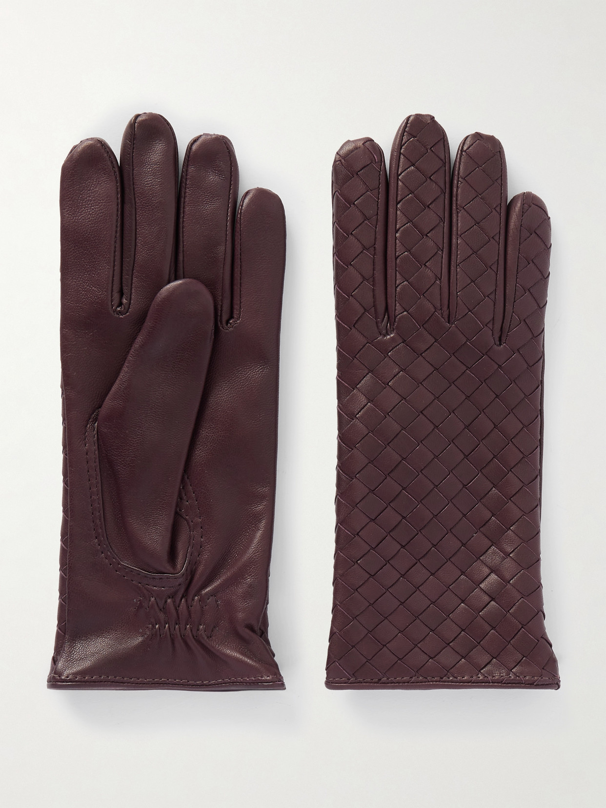 Bottega Veneta Intrecciato Leather Gloves In Burgundy
