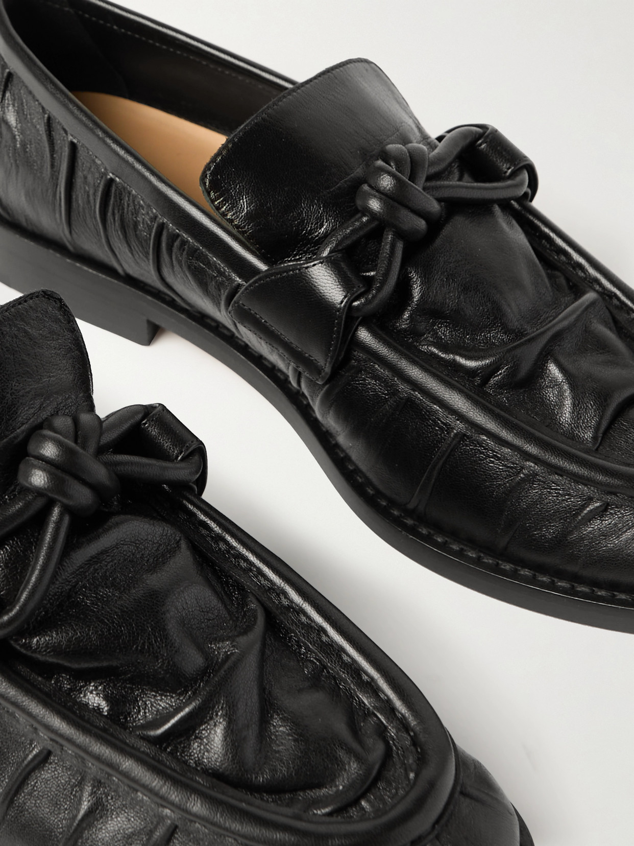 Bottega Veneta Astaire Knotted Crinkled-leather Loafers In Black