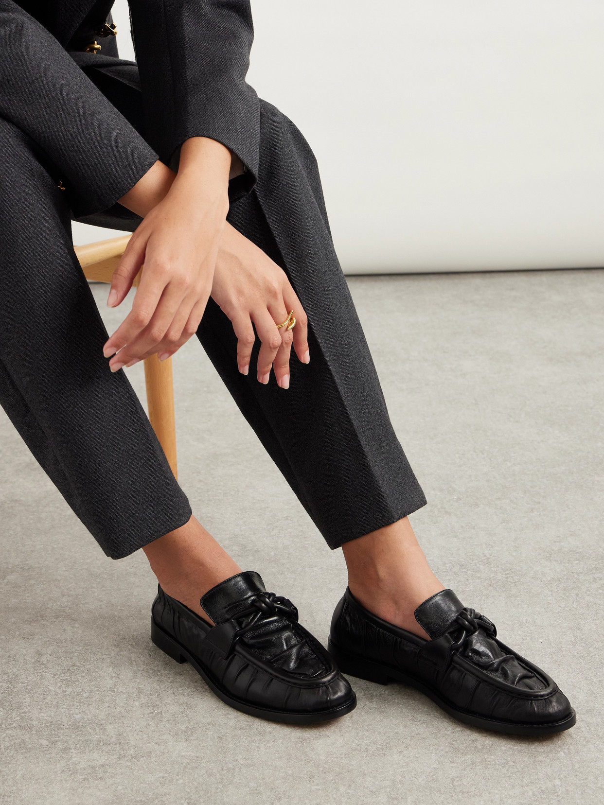 Bottega Veneta Astaire Knotted Crinkled-leather Loafers In Black