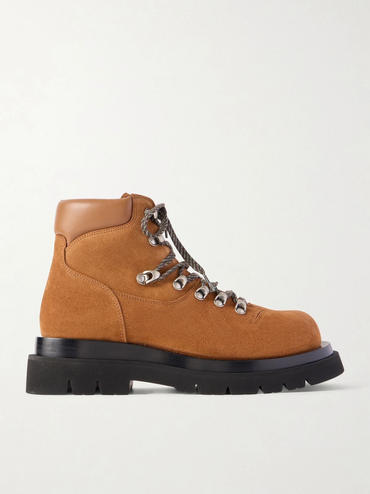 lace up leather trimmed suede ankle boots