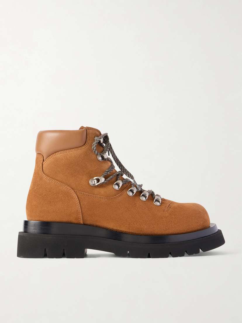 Bottega Veneta Lace-up Leather-trimmed Suede Ankle Boots