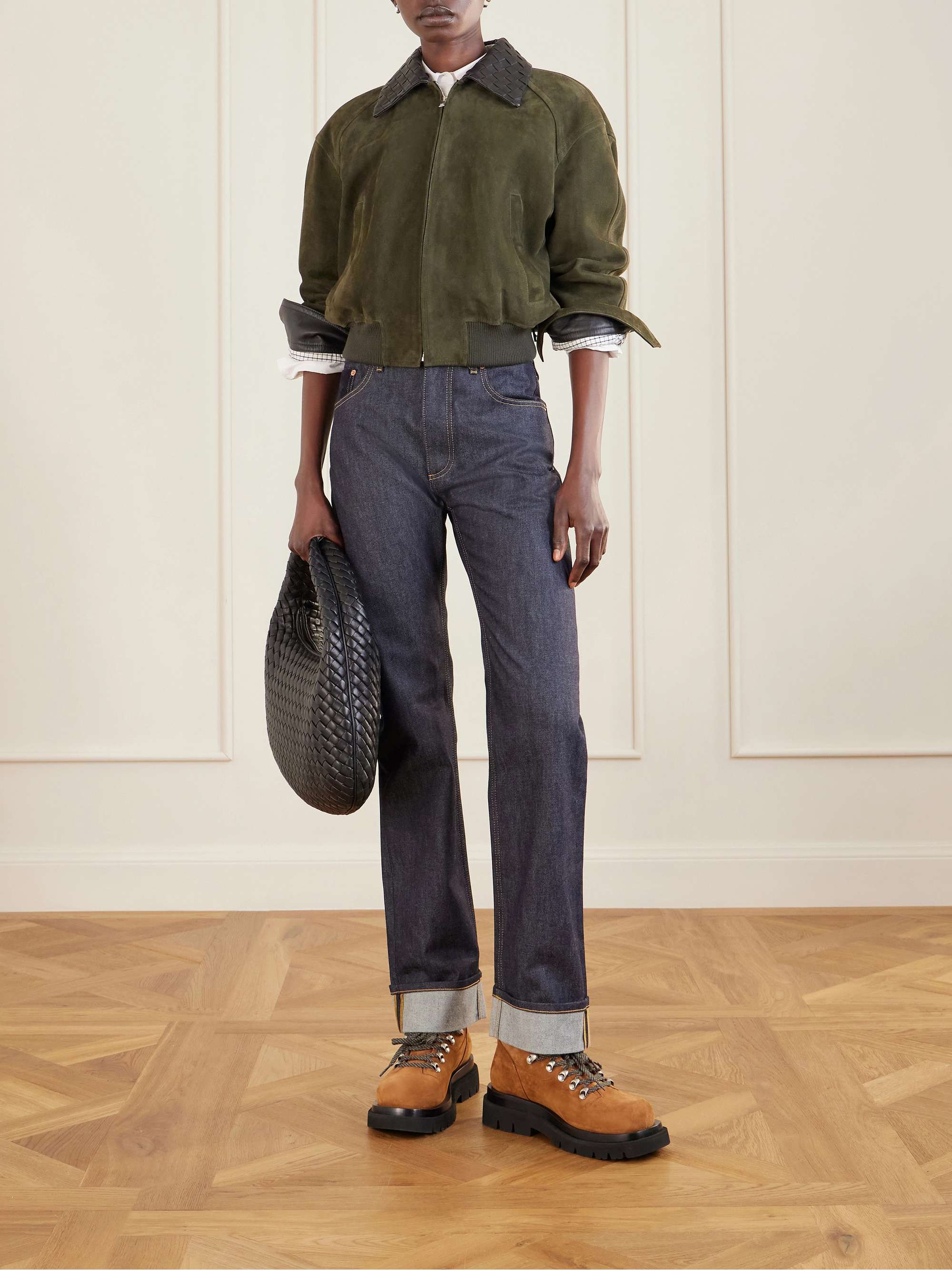 BOTTEGA VENETA Lace-up leather-trimmed suede ankle boots 