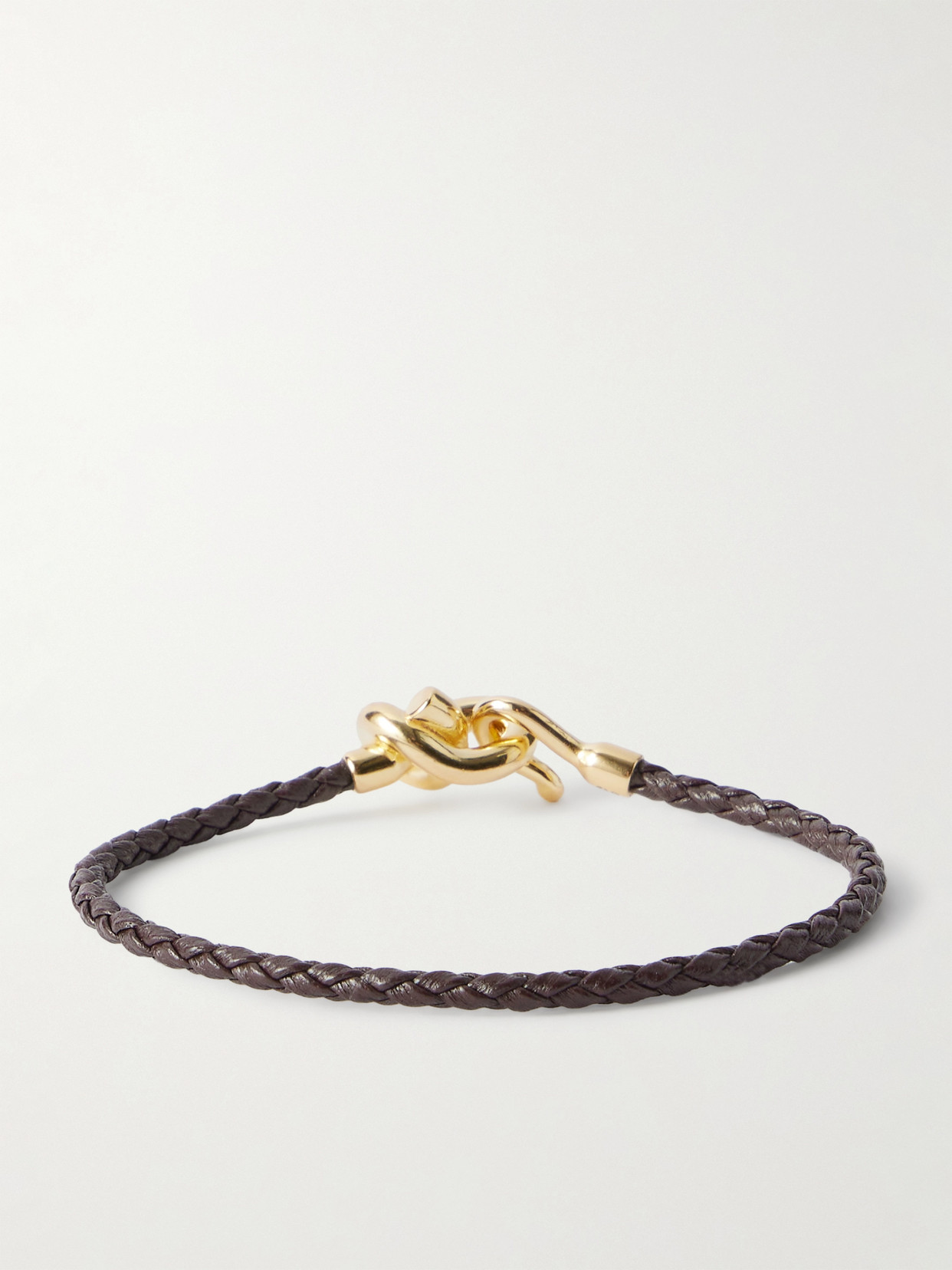 Bottega Veneta Knot Gold-plated And Intrecciato Leather Bracelet In Multi