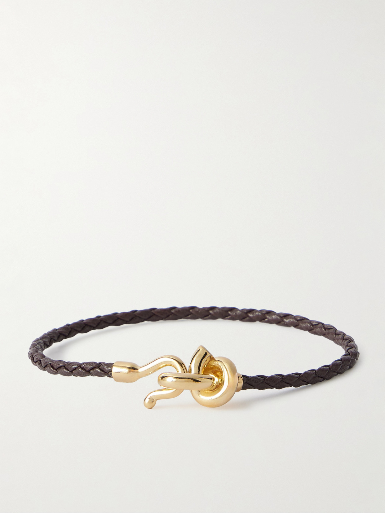 Bottega Veneta Knot Gold-plated And Intrecciato Leather Bracelet In Brown