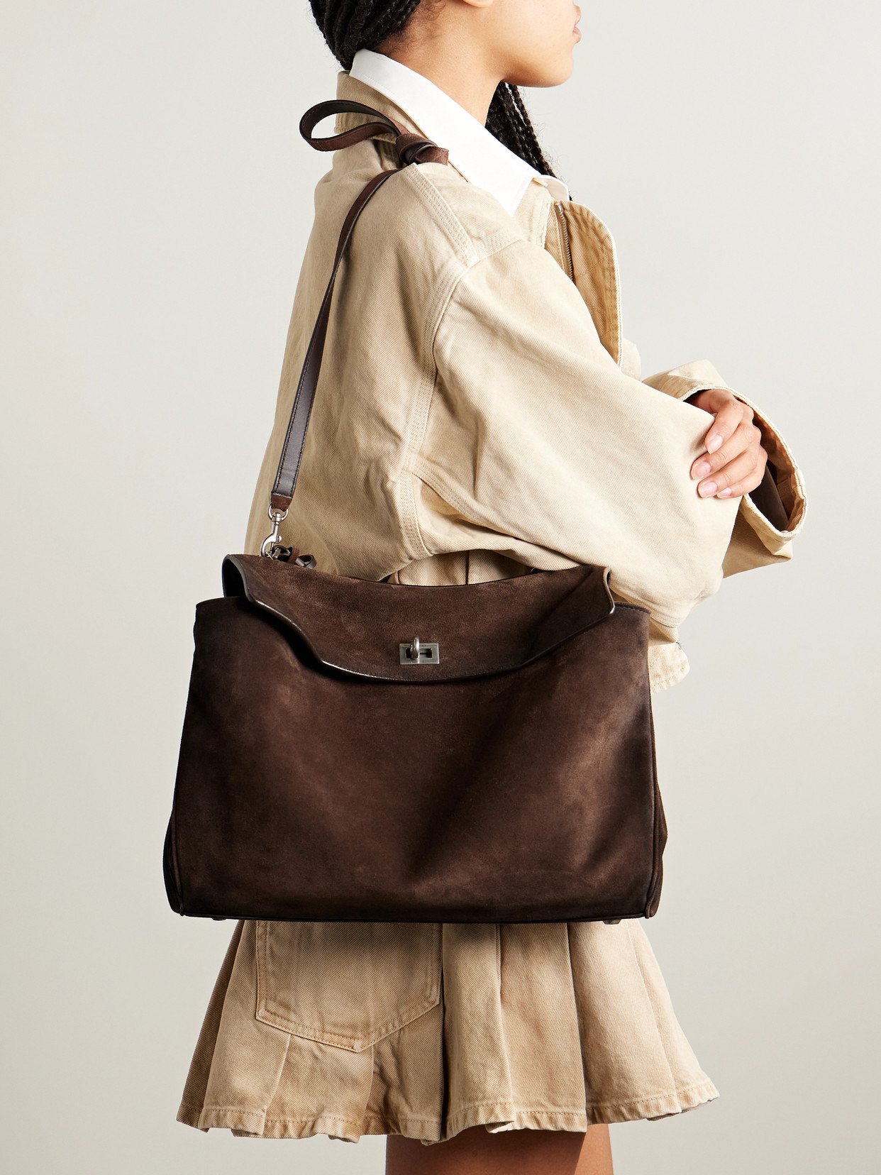 Balenciaga Rodeo Medium Suede Shoulder Bag In Brown