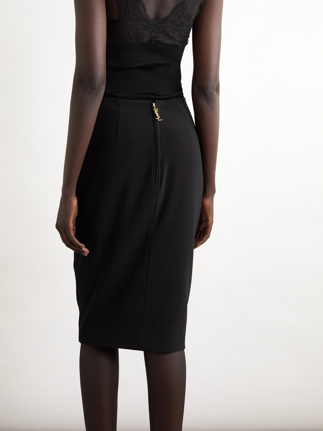 Saint Laurent High-waisted Wool Pencil Skirt With Ribbed Edges In Black