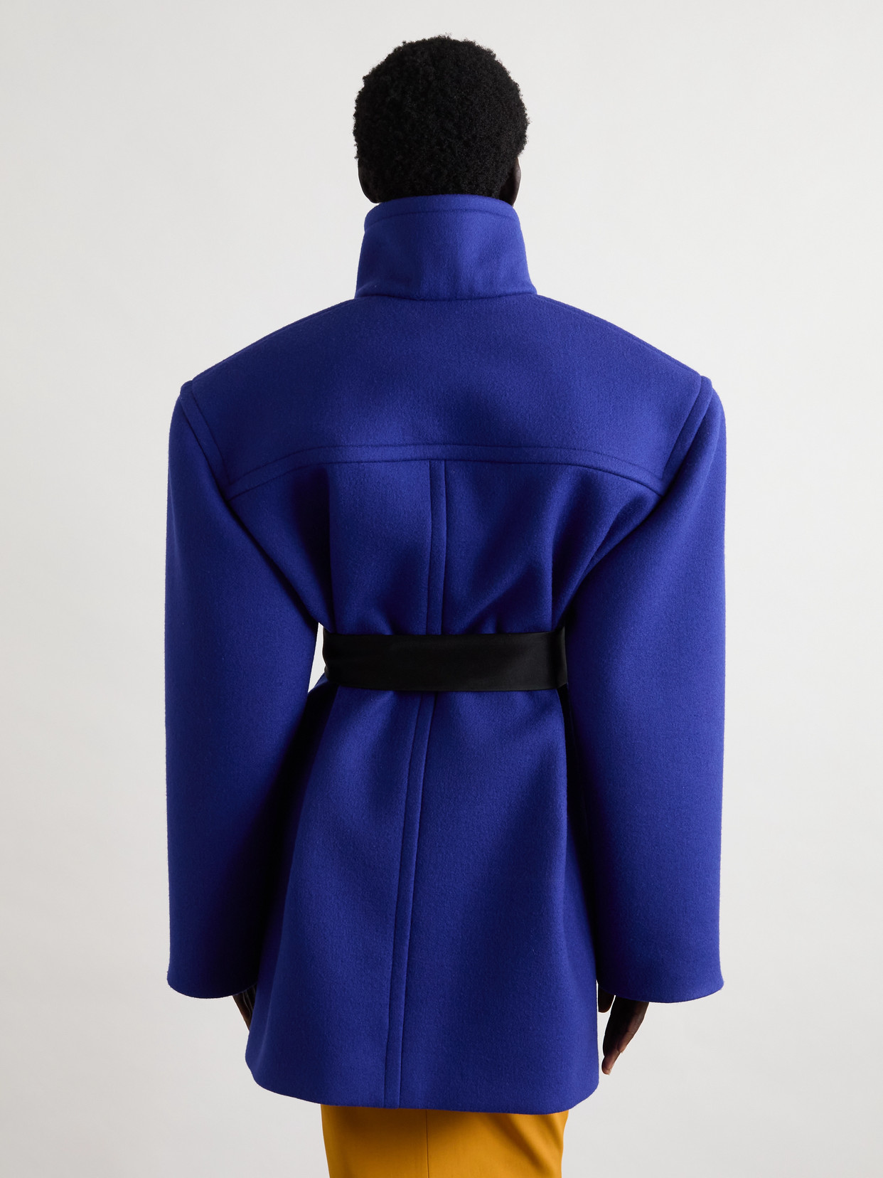 Saint Laurent Belted Silk-trimmed Wool Jacket In Blue