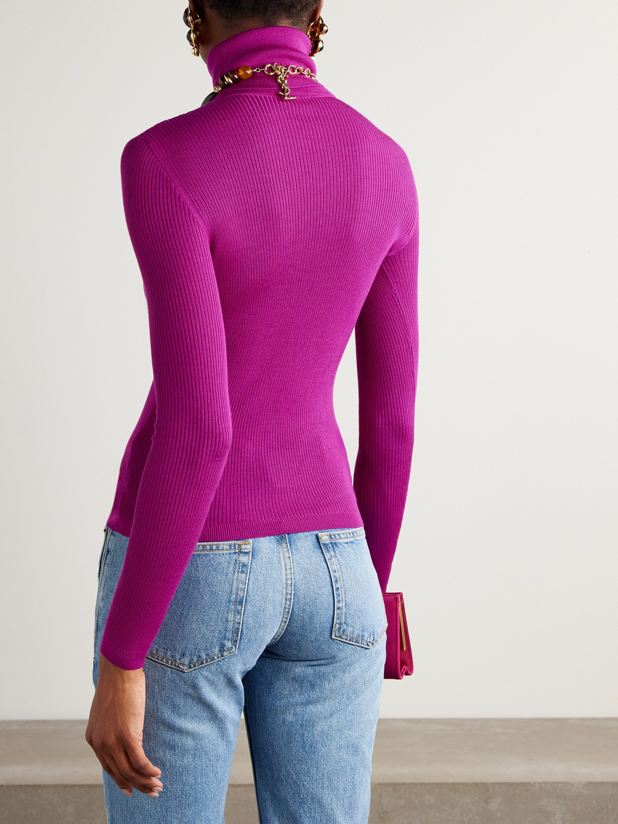 Saint Laurent Turtleneck Top In Purple