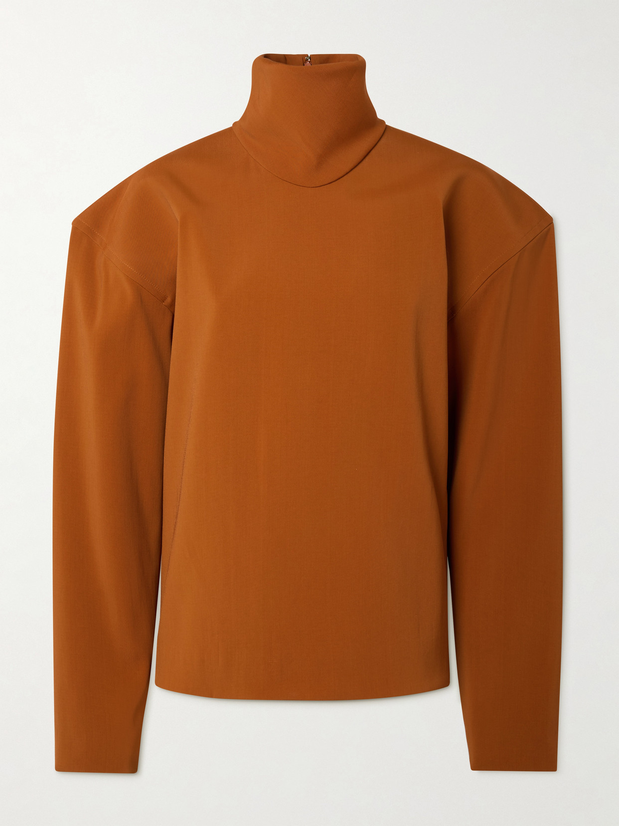Saint Laurent Stretch-satin Turtleneck Blouse In Brown